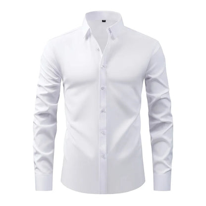 Men s Classic Button-Down Shirt with Long Sleeves Solid Color Casual Business Top for Spring Streetwear and Beach Vacation