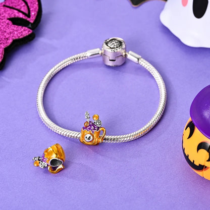 2025 New Halloween Charm Emit Light Bead 925 Sterling Silver Pumpkin Witch Skull Charm Fit Bracelet Pendant Women Jewelry Making