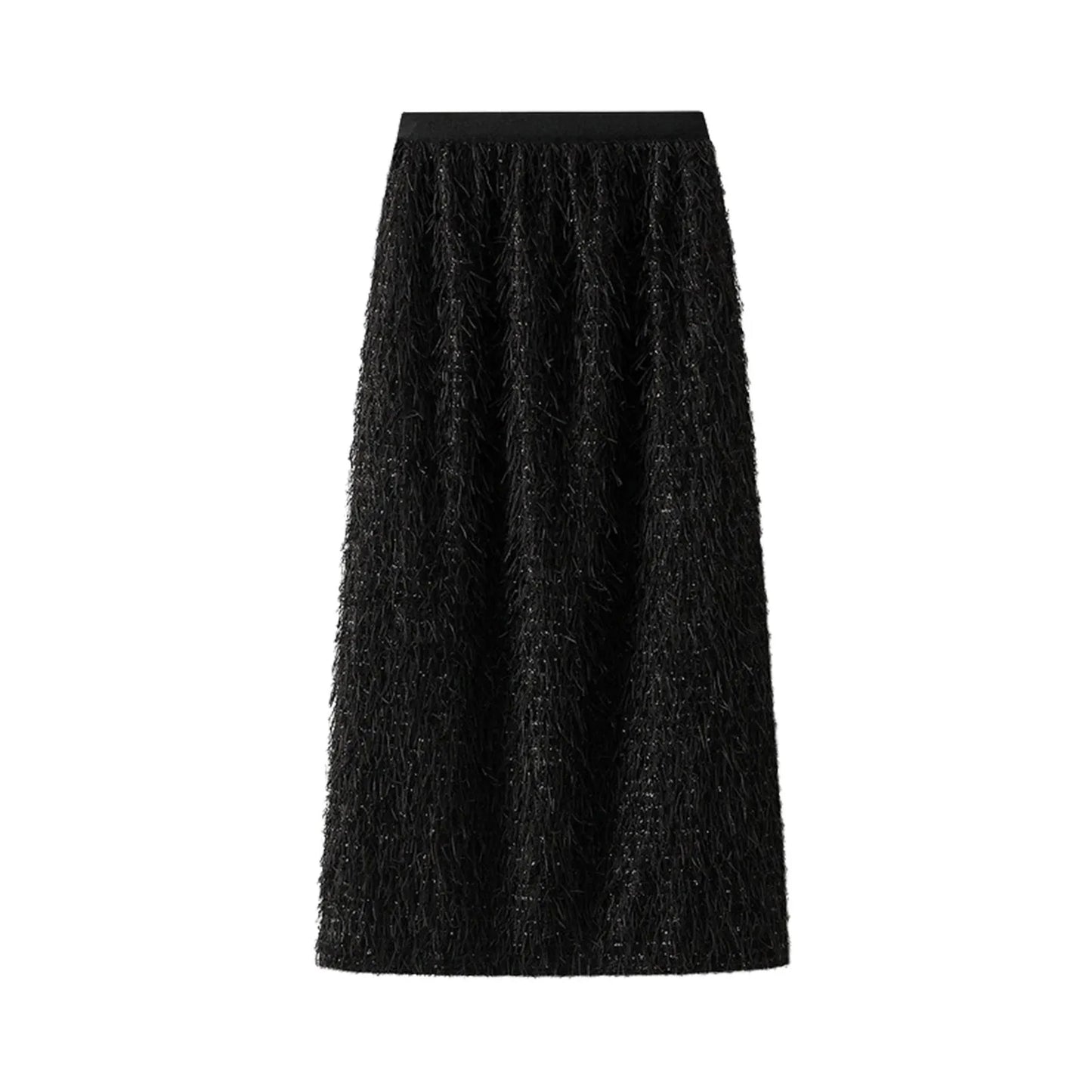 Women's Autumn And Winter Mid Length Skirt Feather Tassel Soft And Comfortable Wrap Hip Solid Color Commuting New Chic Skirt
