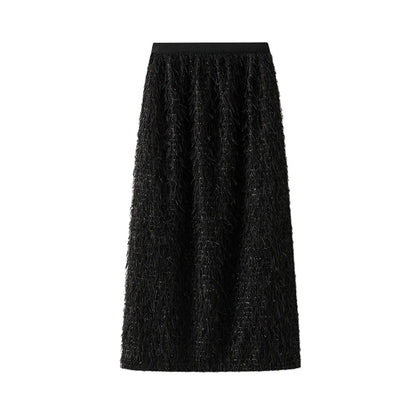 Women's Autumn And Winter Mid Length Skirt Feather Tassel Soft And Comfortable Wrap Hip Solid Color Commuting New Chic Skirt