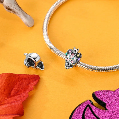 2025 New Halloween Charm Emit Light Bead 925 Sterling Silver Pumpkin Witch Skull Charm Fit Bracelet Pendant Women Jewelry Making