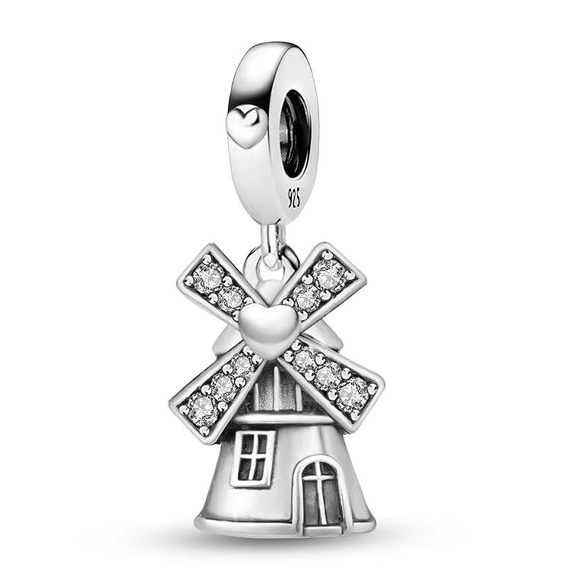 925 Sterling Silver Pink Luggage Rainbow Life Travel Charms Bead Diy Bracelet Bangle Making Gift Of High Quality Fine Jewelry