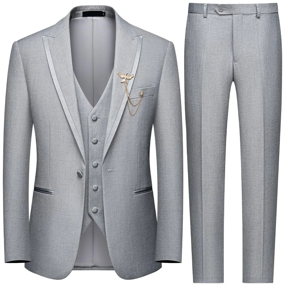 Men's black 3-piece slim fit elegant formal casual 3-piece set jacket vest pants business wedding dance regular sports jacket