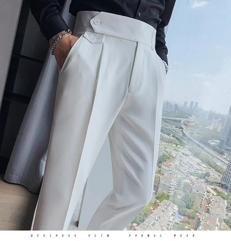 Korean Style Naples Suit Pants For Men Smart Casual High Waist Slim Fit Pencil Trousers Spring Summer Fashion Youth England Pant