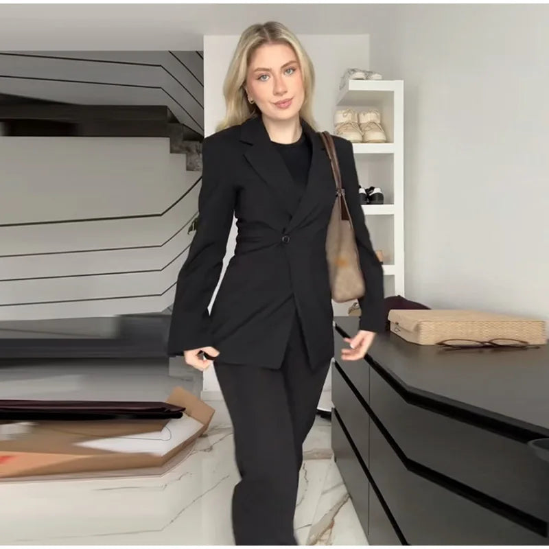 Elegant Black Slim Fit Blazer Jacket Women Retro Lapel Single Breasted Suit Jackets Female 2025 Chic Versatile Street Office