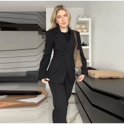 Elegant Black Slim Fit Blazer Jacket Women Retro Lapel Single Breasted Suit Jackets Female 2025 Chic Versatile Street Office