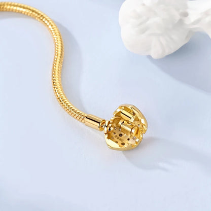 925 Sterling Silver Bracelets 17-20CM Original Golden Sparkling Heart Shaped Bracelet Fit DIY Charms Beads Fashion Women Jewelry