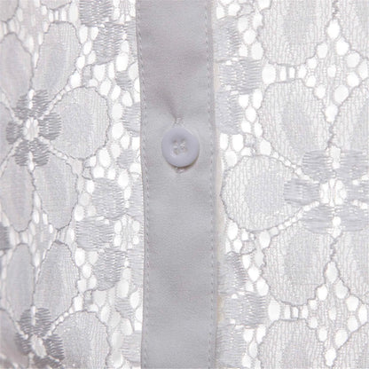 High Quality Men'S Shier Luxury Designer Pure Color Fashion Full Lace Club Men Clothing  Hollow Long Sleeves Lapel Shirt рубашка