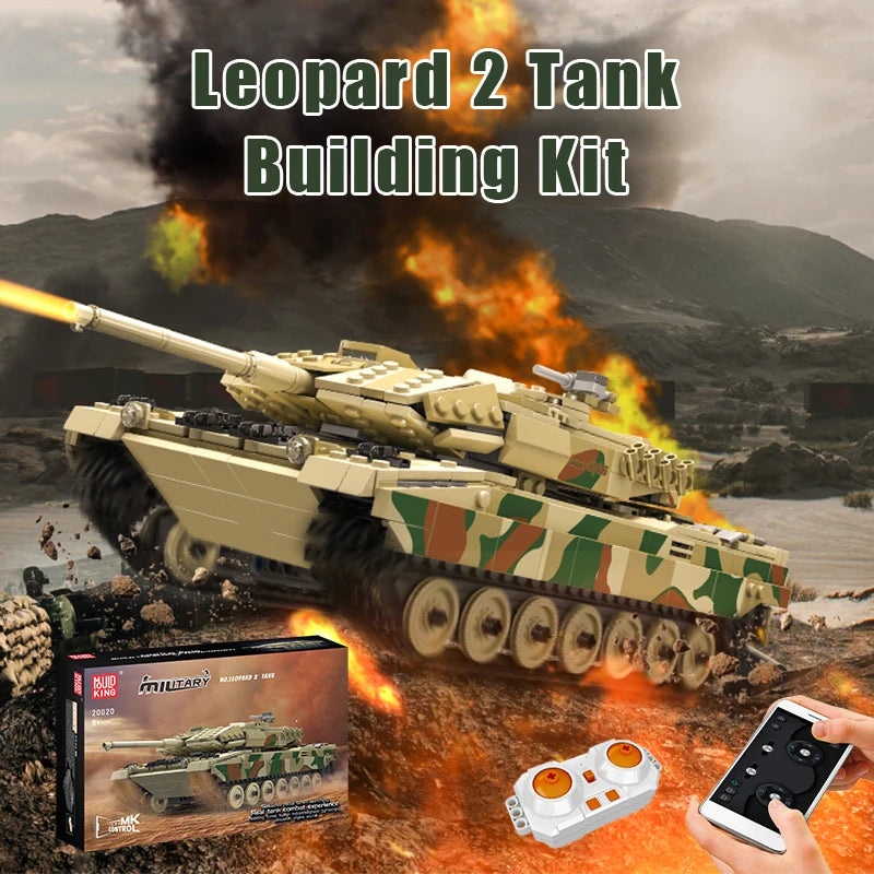 Mould King 20020 Technical Tank Toys The APP&RC Leopard 2 Tank Building Block Assembly Tank Brick Set Kids Christmas Gift