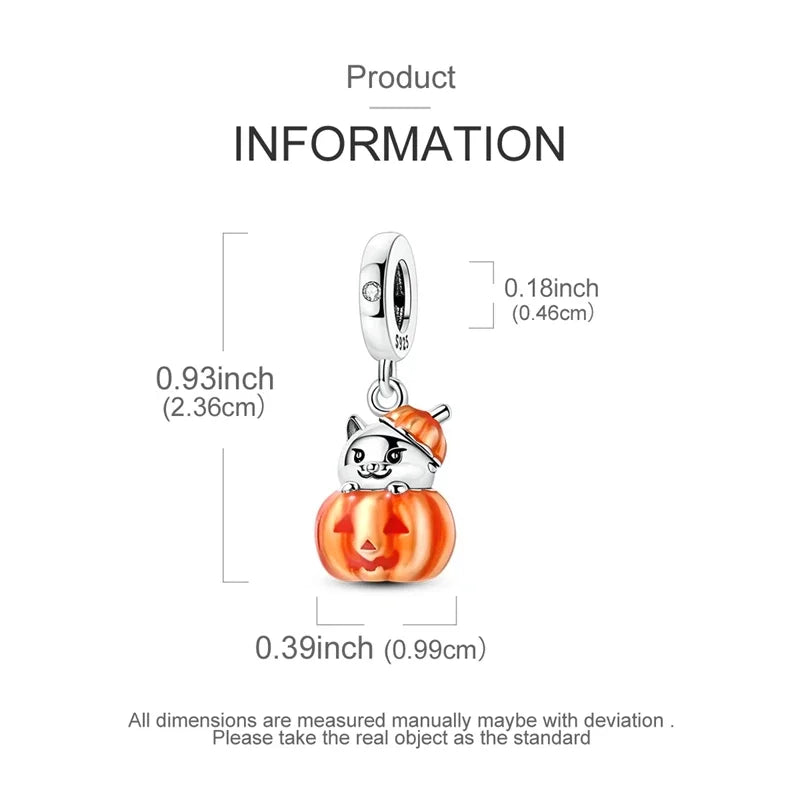 2025 New Halloween Charm Emit Light Bead 925 Sterling Silver Pumpkin Witch Skull Charm Fit Bracelet Pendant Women Jewelry Making