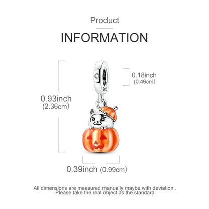 2025 New Halloween Charm Emit Light Bead 925 Sterling Silver Pumpkin Witch Skull Charm Fit Bracelet Pendant Women Jewelry Making