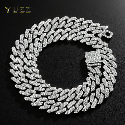 Fashion Hip Hop Square 14MM Cuban Link Necklace Men Gold Color Women Rhinestone Iced Out Cuban Chain Punk Jewelry Necklaces Gift