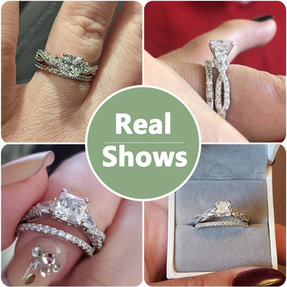 Newshe 2 Pcs Wedding Ring Set 925 Sterling Silver 1.7 Ct Princess Pear Cut AAAAA CZ Engagement Rings for Women Trendy Jewelry