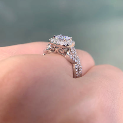 Newshe 2 Pcs 925 Sterling Silver Engagement Ring Wedding Band For Women Princess Cut White AAAAA Cubic Zirconia Classic Jewelry