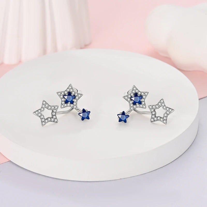 925 Sterling Silver Colorful Crystal Clover Hoop Earrings Stud Ear Wires For Women Wedding Engagement Girlfriend Birthday Gift