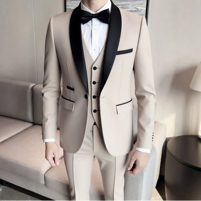 3 Pieces Set Formal Slim Fit Tuxedo Prom Suit Men Groom Wedding Blazers High Quality Groomsman Business Banquet Party Suit
