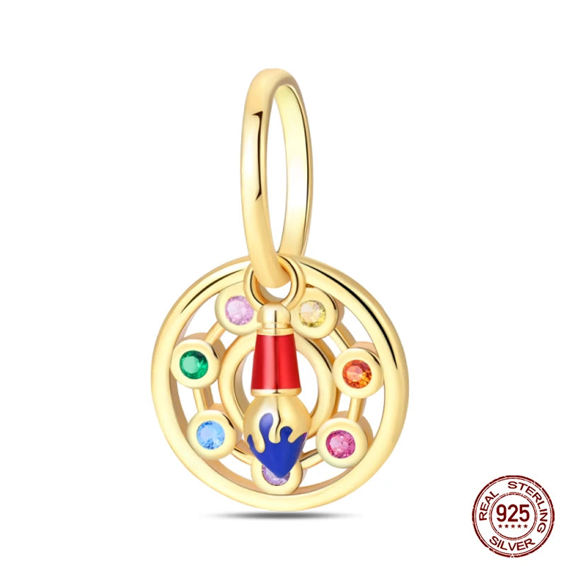 925 Sterling Silver Artist Brush Tools Color Palette Oil Painting Charms Beads Fit Qikaola Original Bracelets DIY Jewelry Gifts