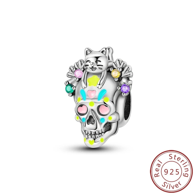 2025 New Halloween Charm Emit Light Bead 925 Sterling Silver Pumpkin Witch Skull Charm Fit Bracelet Pendant Women Jewelry Making