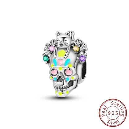 2025 New Halloween Charm Emit Light Bead 925 Sterling Silver Pumpkin Witch Skull Charm Fit Bracelet Pendant Women Jewelry Making