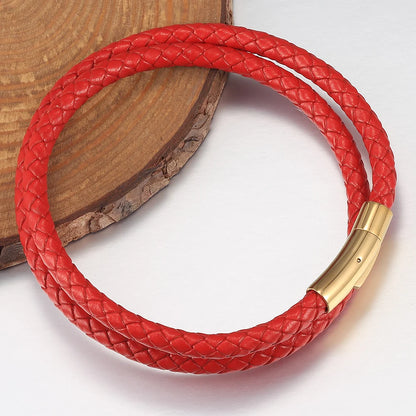 4mm/6mm Man-made Leather Necklace Choker For Men Boys Red Black Brown Braided Rope Chain Male Push Clasp Jewelry Gifts UN149