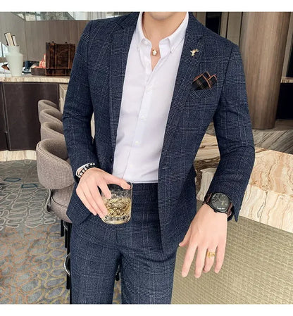 2025 Suit (Blazer+ Pants) Men's Fashion Hosts British Style Work Business Wedding Casual Art Style Elegant Gentleman Suit M-5XL
