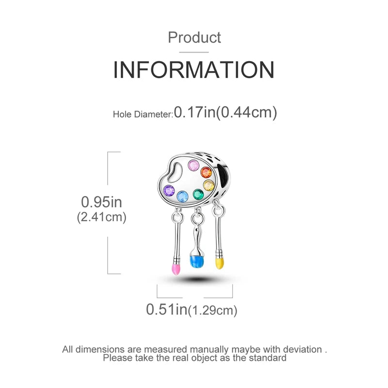 925 Sterling Silver Artist Brush Tools Color Palette Oil Painting Charms Beads Fit Qikaola Original Bracelets DIY Jewelry Gifts