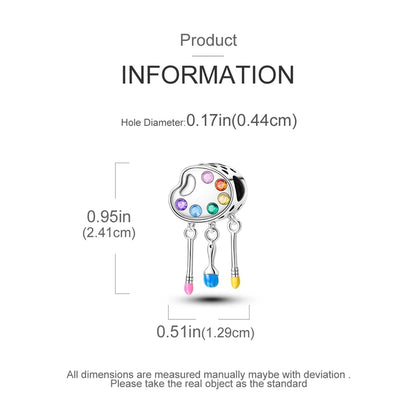 925 Sterling Silver Artist Brush Tools Color Palette Oil Painting Charms Beads Fit Qikaola Original Bracelets DIY Jewelry Gifts