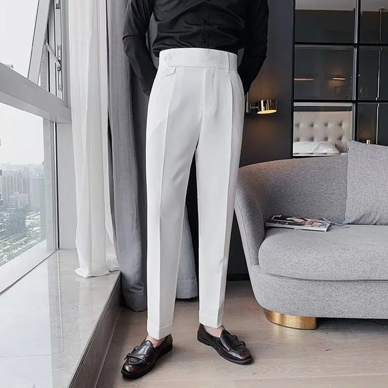 Korean Style Naples Suit Pants For Men Smart Casual High Waist Slim Fit Pencil Trousers Spring Summer Fashion Youth England Pant