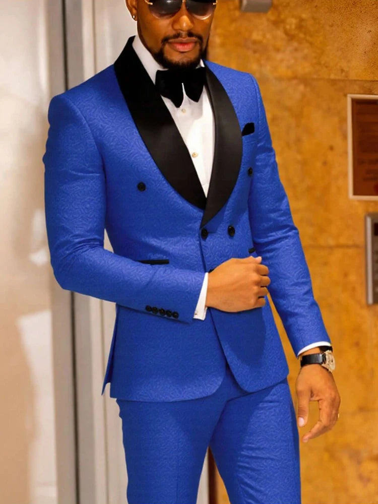 Men's two-piece slim-fitting floral tuxedo suit, paisley lapel single-button single-breasted suit jacket and pants set, suitable