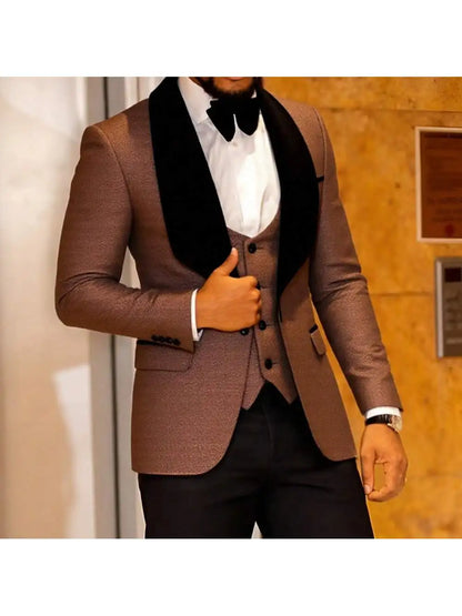 Mens 3 Piece Floral Tuxedo, Jacquard Slim Suit Set, Paisley Blazer Vest and Pants for Prom Wedding