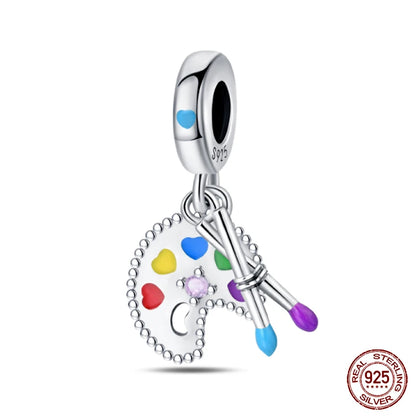 925 Sterling Silver Artist Brush Tools Color Palette Oil Painting Charms Beads Fit Qikaola Original Bracelets DIY Jewelry Gifts