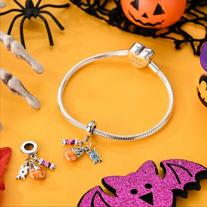 2025 New Halloween Charm Emit Light Bead 925 Sterling Silver Pumpkin Witch Skull Charm Fit Bracelet Pendant Women Jewelry Making