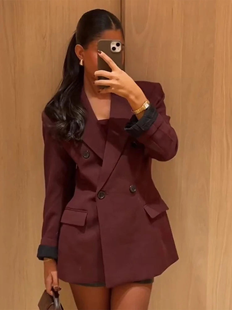 Elegant Black Slim Fit Blazer Jacket Women Retro Lapel Single Breasted Suit Jackets Female 2025 Chic Versatile Street Office