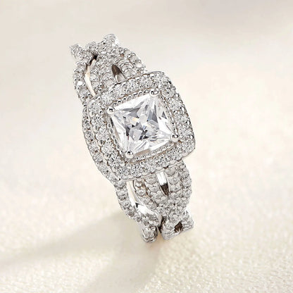 Newshe 2 Pcs 925 Sterling Silver Engagement Ring Wedding Band For Women Princess Cut White AAAAA Cubic Zirconia Classic Jewelry