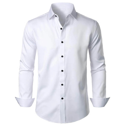 Male Stretch Dress Shirts Elegant Solid Color Satin Formal Wedding Long Sleeve Shirts Slim Fit Button Down Work Business Shirts