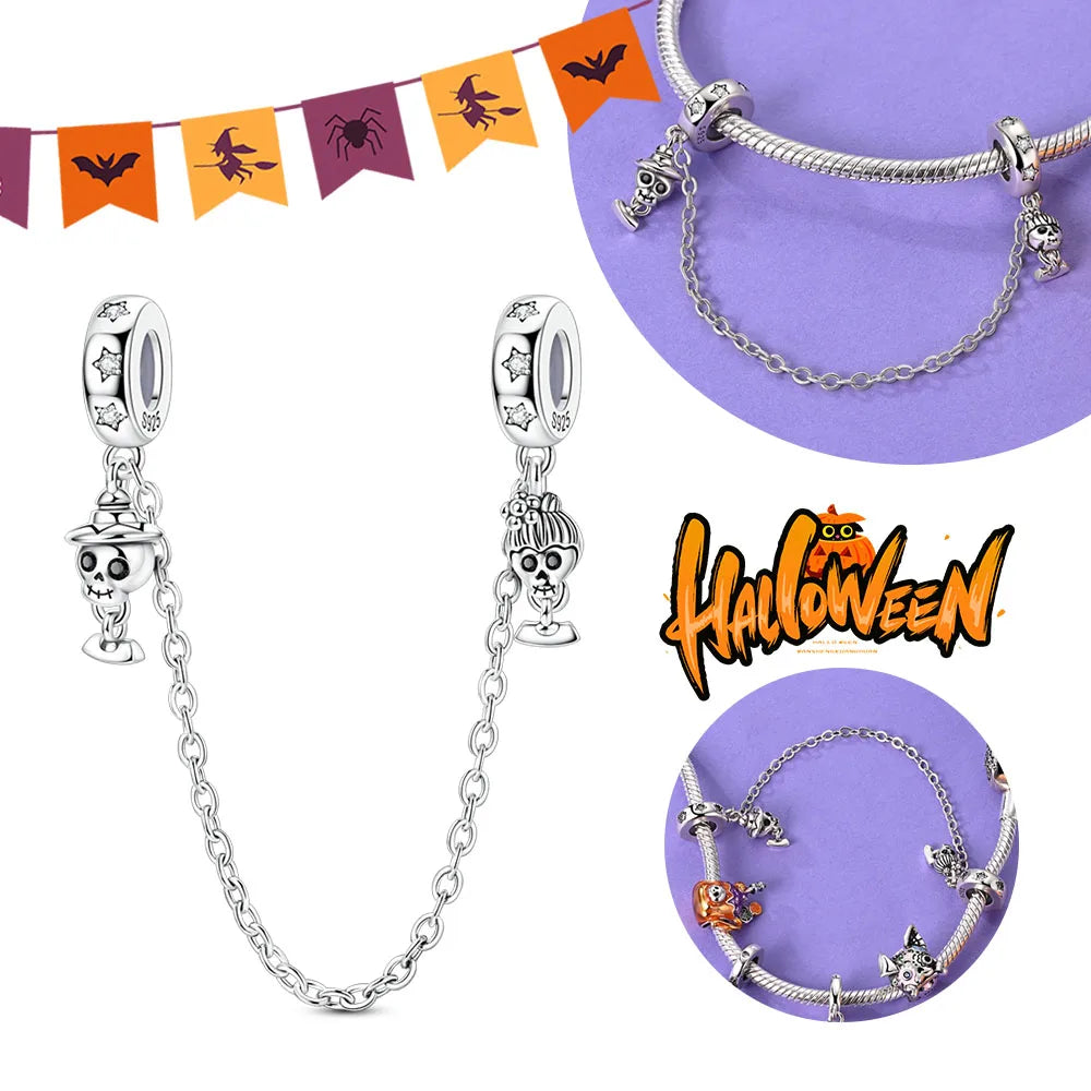 2025 New Halloween Charm Emit Light Bead 925 Sterling Silver Pumpkin Witch Skull Charm Fit Bracelet Pendant Women Jewelry Making