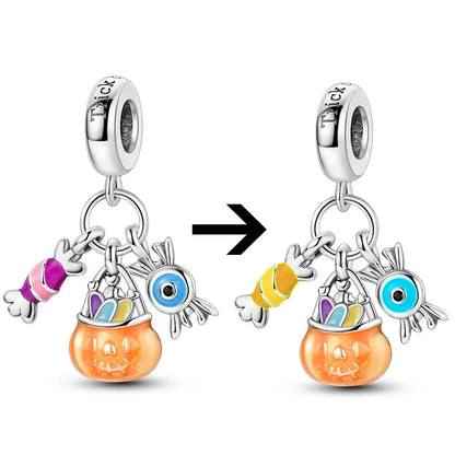 2025 New Halloween Charm Emit Light Bead 925 Sterling Silver Pumpkin Witch Skull Charm Fit Bracelet Pendant Women Jewelry Making
