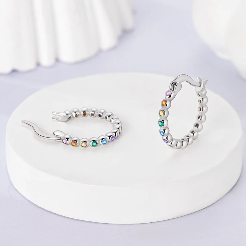 925 Sterling Silver Colorful Crystal Clover Hoop Earrings Stud Ear Wires For Women Wedding Engagement Girlfriend Birthday Gift