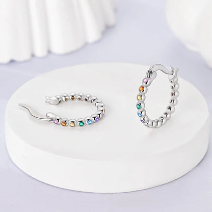 925 Sterling Silver Colorful Crystal Clover Hoop Earrings Stud Ear Wires For Women Wedding Engagement Girlfriend Birthday Gift