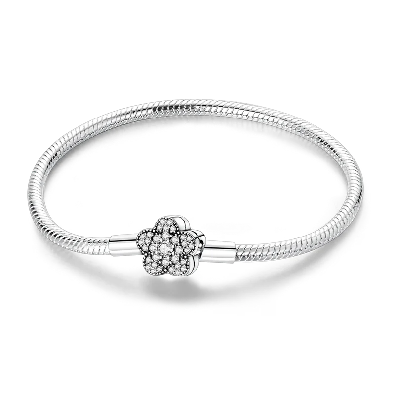 925 Sterling Silver Bracelets 17-20CM Original Golden Sparkling Heart Shaped Bracelet Fit DIY Charms Beads Fashion Women Jewelry