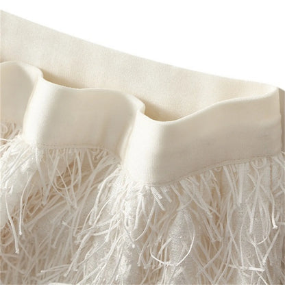 Women's Autumn And Winter Mid Length Skirt Feather Tassel Soft And Comfortable Wrap Hip Solid Color Commuting New Chic Skirt