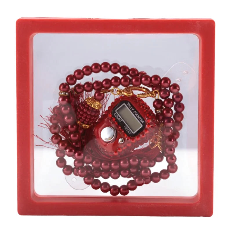 Muslim Prayer Set With Gift Box Pray For 99 Beaded Bracelets Resettable Finger Counter Ring Eid Al-Fitr Prayer Gifts
