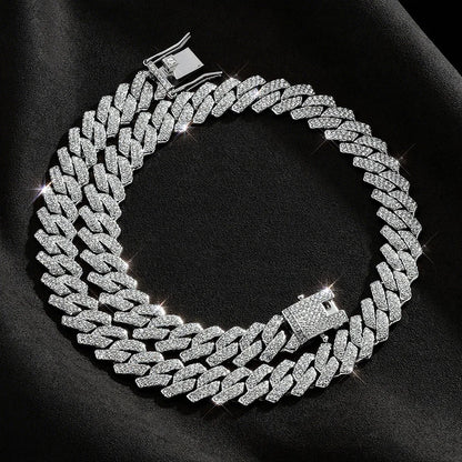 Fashion Hip Hop Square 14MM Cuban Link Necklace Men Gold Color Women Rhinestone Iced Out Cuban Chain Punk Jewelry Necklaces Gift