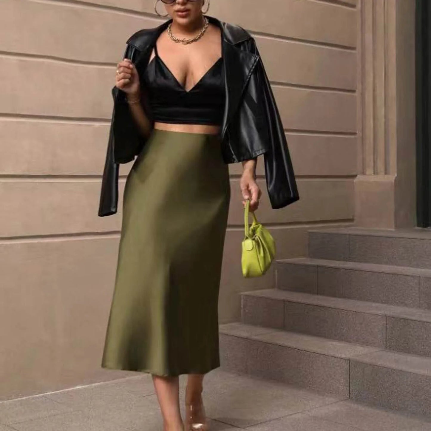 Luxury Elegant Silk Satin Skirt Women'S Solid Color Slim Fit Fishtail Skirts French Elegant High Waisted Pleated Long Skirt