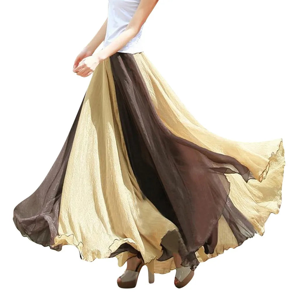 Floor Length Skirt Fashion Full Flowing Circle Color Women Chiffon Bohemian Styel Large Swing Sheer Breath Skirt for Cocktail