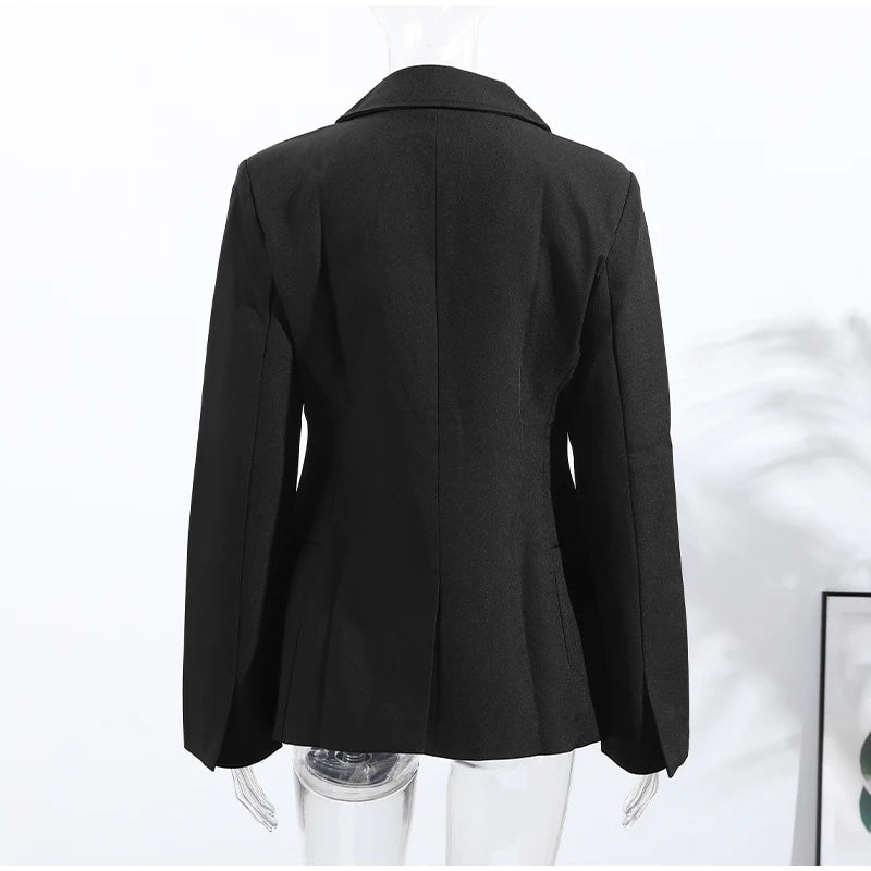 Elegant Black Slim Fit Blazer Jacket Women Retro Lapel Single Breasted Suit Jackets Female 2025 Chic Versatile Street Office