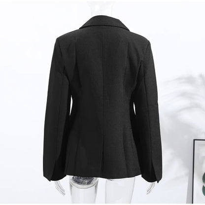 Elegant Black Slim Fit Blazer Jacket Women Retro Lapel Single Breasted Suit Jackets Female 2025 Chic Versatile Street Office