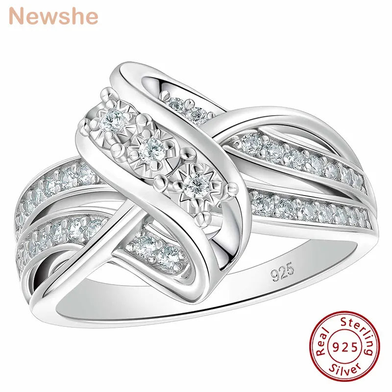 Newshe 925 Silver Engagement Rings for Women Unique Knot Brilliant AAAAA Cubic Zircon Statement Ring