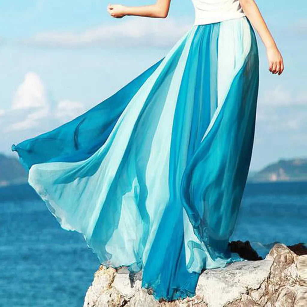 Floor Length Skirt Fashion Full Flowing Circle Color Women Chiffon Bohemian Styel Large Swing Sheer Breath Skirt for Cocktail