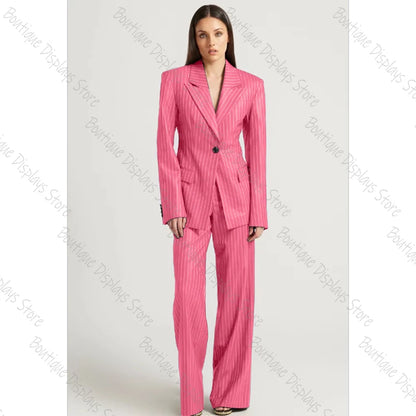 Tibetan Blue Stripe Single Button Women Pants Set High-end Female Two Pieces(Jacket+Trousers)أطقم بناطيل